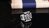New Three Skull Iron Cross Ring For Men Red Stone Stainless Steel Men's Punk Rock Jewelry