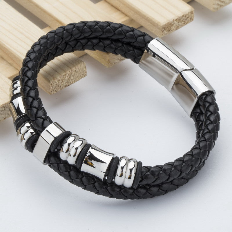 New Top Brand Genuine Leather Men Bracelets European Fashion Knight Courage Bracelets Stainless Steel Charm Bracelets