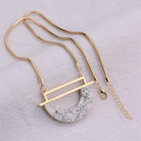 New Trendy Hot Simple Geometric Snake Chain Fuax Stone White Marble Semi Circle Pendant Choker Necklace for Women