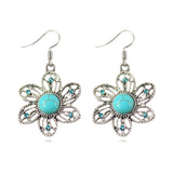 New Turquoise Earrings Charming Flower Shape Crystal Women's Dangle Pendientes Earrings for Woman Brincos Fine Jewelry