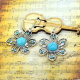 New Turquoise Earrings Charming Flower Shape Crystal Women's Dangle Pendientes Earrings for Woman Brincos Fine Jewelry