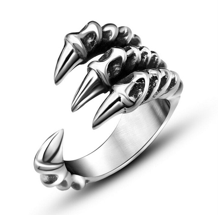 New US Size 7-12 Punk Rock Stainless Steel Mens Biker Rings Vintage Gothic Jewelry Silver Color Dragon Claw Ring Men