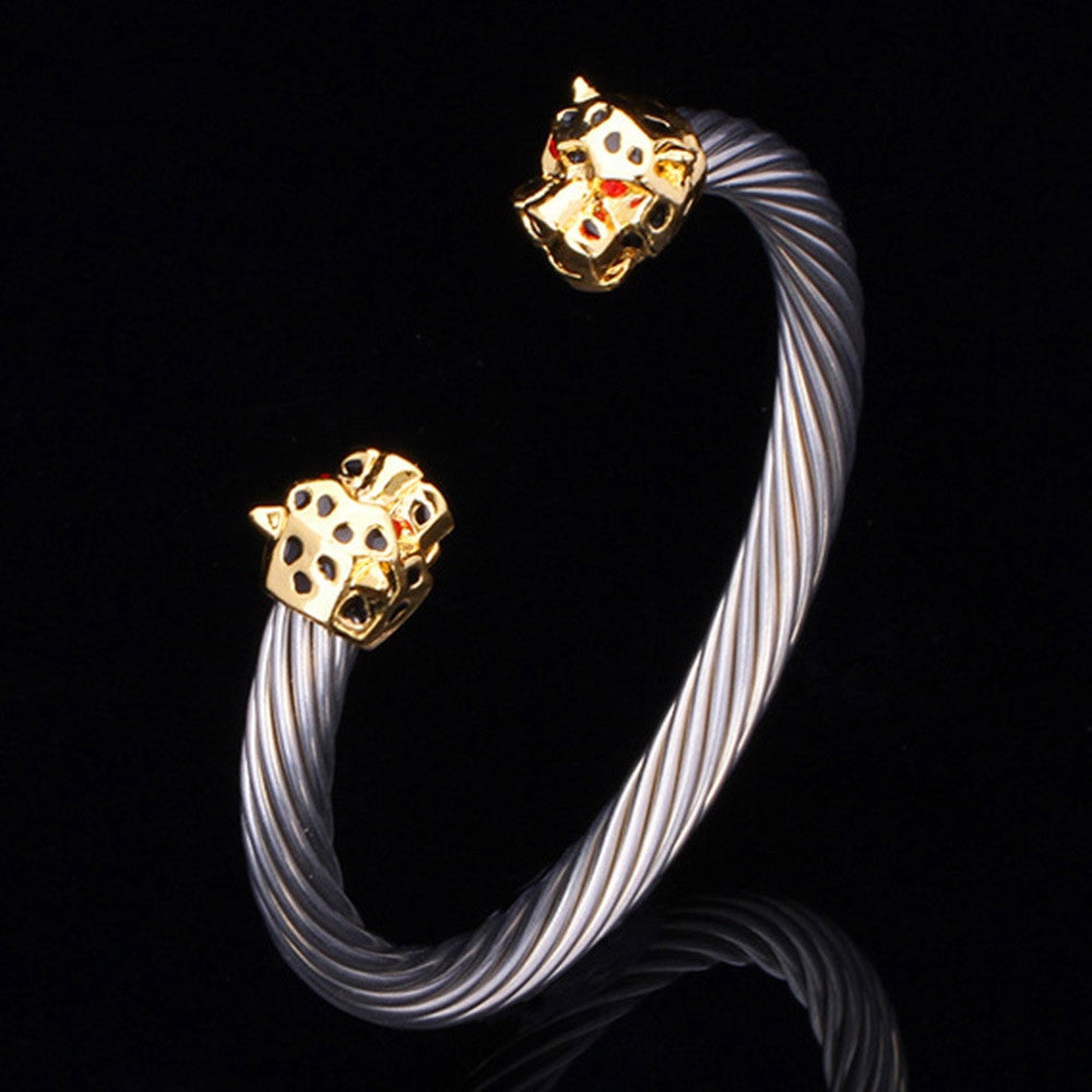 New Unique Cool Leopard Head Cuff Bracelet For Men/ Women 18K Gold Plated Stainless Steel Bracelets Bangles
