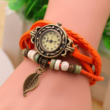 New Vintage Quartz watch Watchs Women Wrap Tree leaf Pendant Synthetic Leather Bracelet Wrist Watch