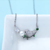 New Vintage White Gold Plated CZ Crystal Rhinestone Magpie Animal Pendant Necklace Chain Birds Pearl Drop Necklaces