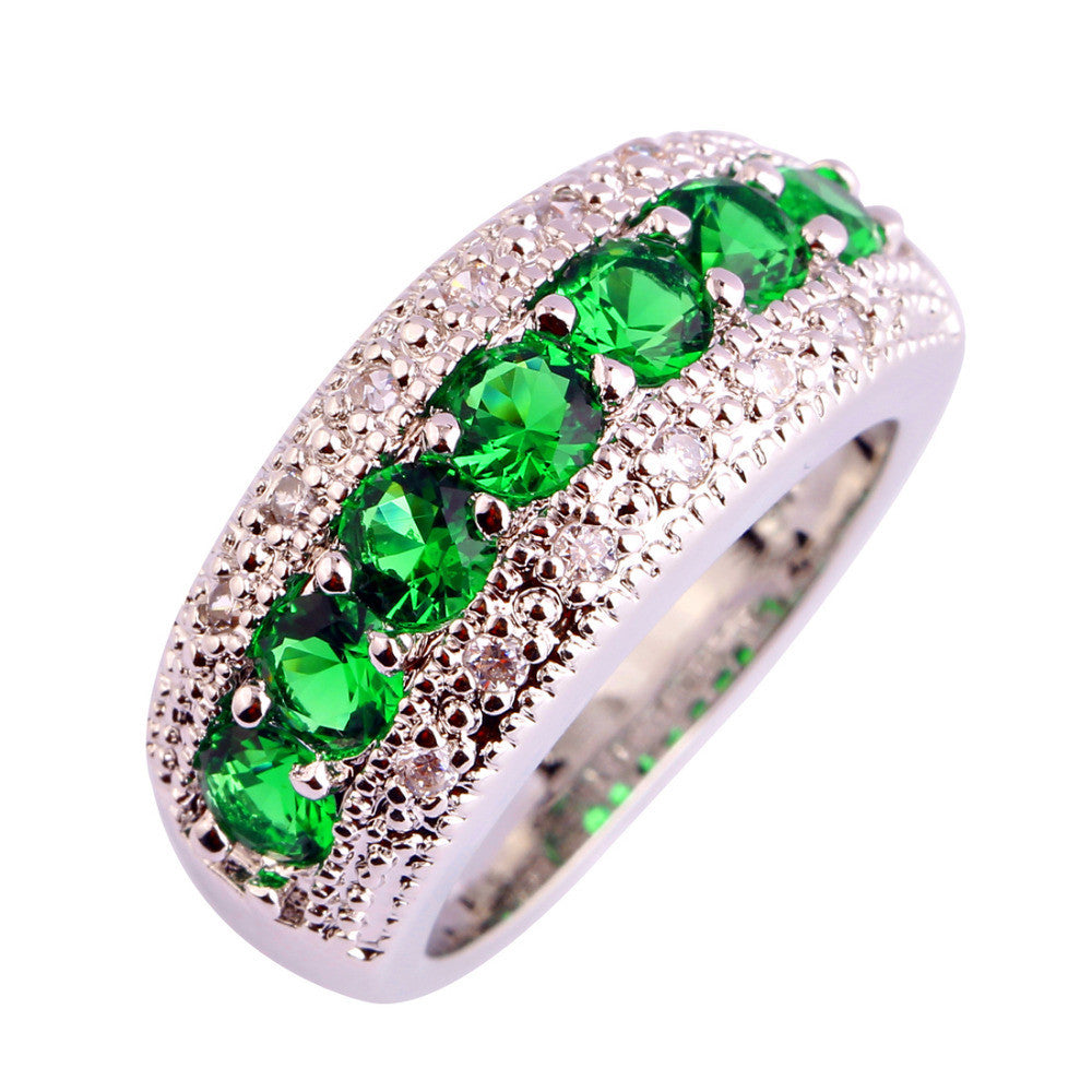 New Women Jewelry Sapphire & Emerald Quartz Blue Topaz Morganite Silver Ring