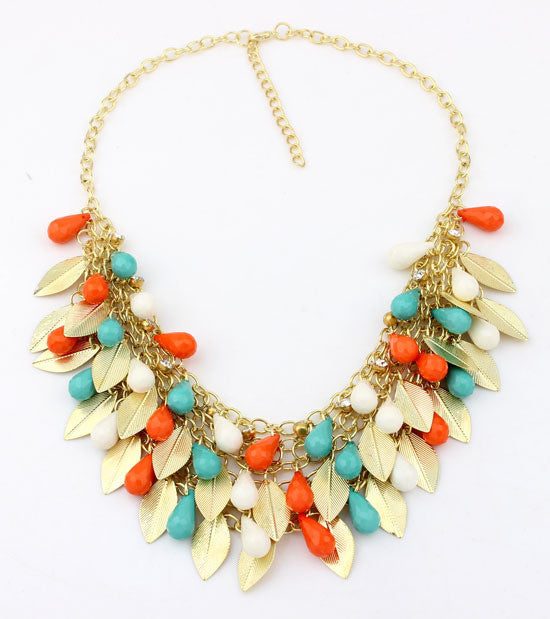 New Women Statement Necklace Link Chain Necklace Bohemia Choker Necklace Bead Leaves pendants Jewelry Trends