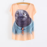 New Women's T-shirt summer tees top Thin style Cute rabbit Judy print batwing sleeve T shirts