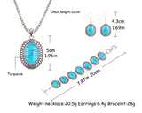 New Year's gift Fashion jewelry sets Vintage Bracelet Chain Round Pendant Necklace Turquoise gem Dangle Earrings women