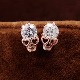 New arrival Women's Fashion18k Yellow Gold Plated CZ Diamond accessories Skull Pierced Stud Earrings Jewelry Gifts