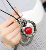 New circles simulated pearl ball pendant long necklace women black chain fashion jewelry