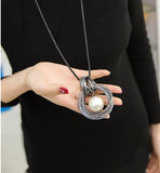 New circles simulated pearl ball pendant long necklace women black chain fashion jewelry gift