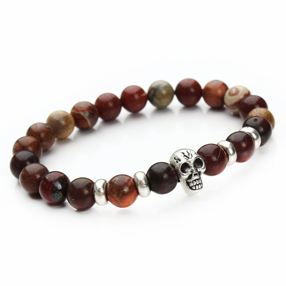 New fashion natural stones skull bracelet Lava stone beads and tiger eye stone beads men bracelet