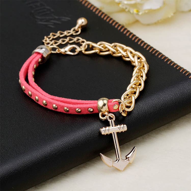 New gold chain Anchor bracelet leather bracelets pulsera ancla hot charm bracelet women pulseras mujer women jewelry