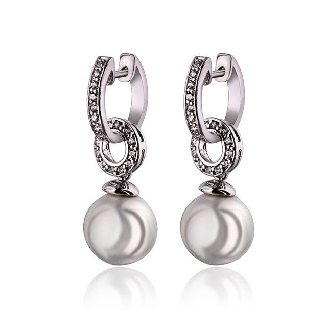 New pearl beads earring platinum plated zircon cc drop earrings for women 18k gold earings fashion bijoux