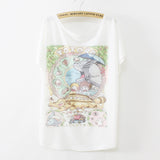 New summer T shirt women style thin plus size loose batwing sleeve women's T-shirt cat kiss Fish print Top Tees