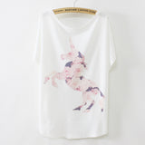 New summer T shirt women style thin plus size loose batwing sleeve women's T-shirt cat kiss Fish print Top Tees