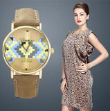 Newest Vintage Vogue Women Pattern fashion casual quartz leather watch Round dial wrist watch Korea Female Clock Classic Geneva