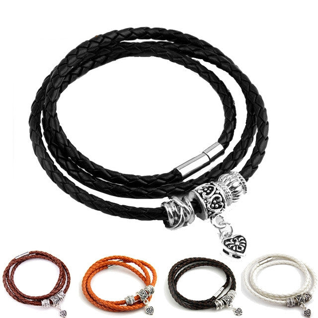 Newest Arrival Silver Charm Black Leather Wrap Bracelet for Women Five Colors Magnet Clasp Christmas Gift Jewelry