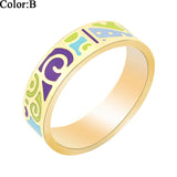 Newest Ring Thin 0.6cm Width Rose Gold Ribbon Abstract Pattern Design Enamel Jewelry Ring