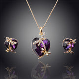 Newly Women 14k Gold Filled Austrian Crystal Animal Pendant Four colors Necklace Earrings Party New Jewelry sets