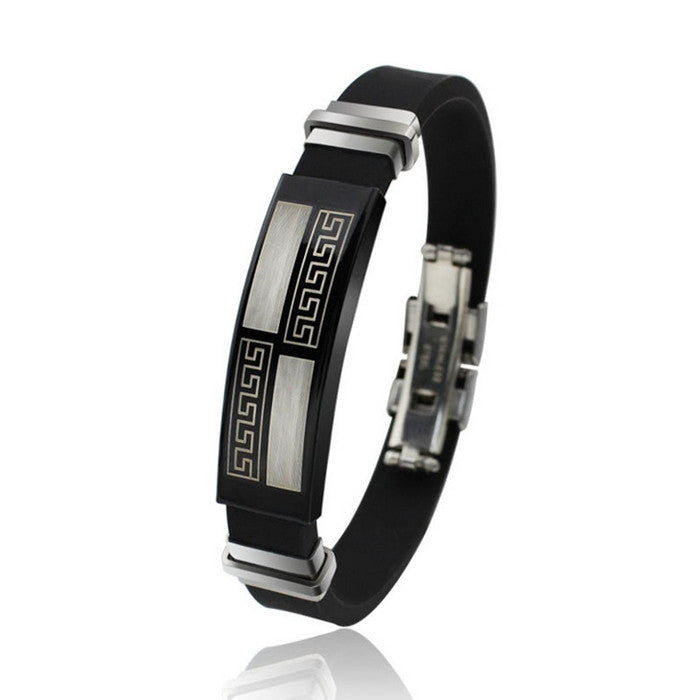 Hot Sale Titanium Steel Silicone Black Bracelet Fashion Style Great Wall Design Men Bracelet