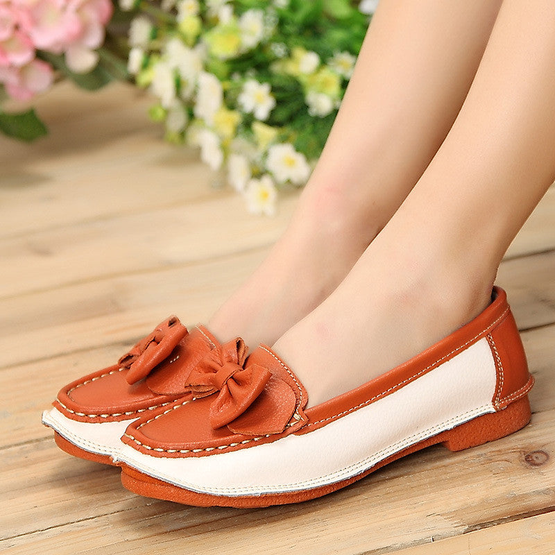 Women genuine leather shoes woman flat causal genuine leather loafer womens flats flexible boat shoes