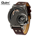 Oulm Male Casual Leather Strap Military Wristwatch Clock Mens Watch Top Brand Quartz-watch relogio masculino