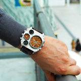 Oulm Mens Designer Watches Luxury Watch Male Quartz-watch 3 Small Dials Decoration Leather Strap Wristwatch relogio masculino