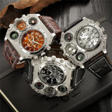 Oulm Mens Designer Watches Luxury Watch Male Quartz-watch 3 Small Dials Decoration Leather Strap Wristwatch relogio masculino