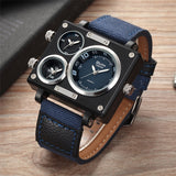 Oulm Watch Luxury Brand Man Fabric Srap Quartz-Watch Clock Male Multiple Time Zones Square Sports Watches montre homme