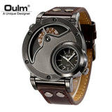 Oulm Watch Man Quartz Watches Top Brand Luxury Leather Strap Military Sport Wristwatch Male Clock relogio masculino
