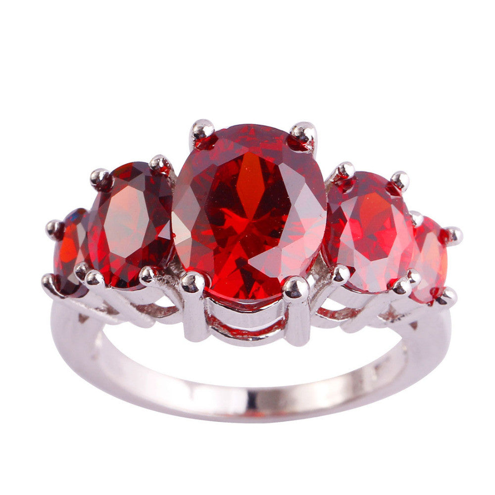 Oval Cut Garnet Red Silver Ring Beauty Women Party Fashion Jewelry