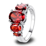 Oval Cut Garnet Red Silver Ring Beauty Women Party Fashion Jewelry