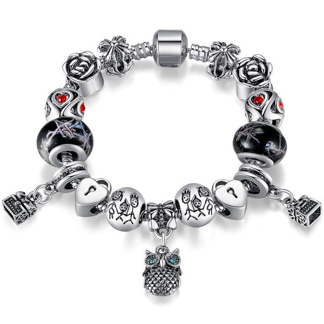 Owl Charm Animal Beads Fit Original Charm Bracelet Tibetan Silver Murano Glass For Women Fashion Jewelry