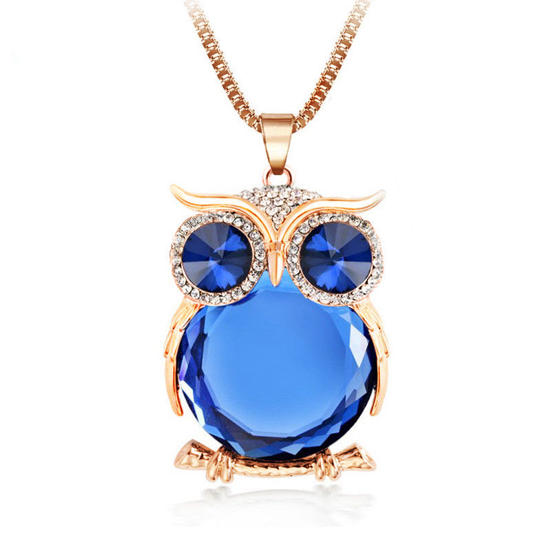 Owl Necklace Top Quality Rhinestone Crystal Pendant Necklaces Classic Animal Long Necklace Jewelry For Women Gift