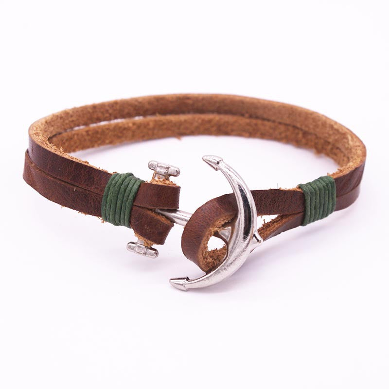 PU Leather Men Bracelet Jewelry Man Anchor Bracelet Wristband Wrap Charm Bracelet For Male Accessories Hand Cuff