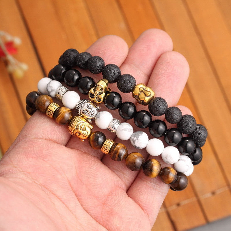 Lava Buddha Skull head Beads Bracelets Natural Stone Bracelets For Women Men Jewelry pulseras