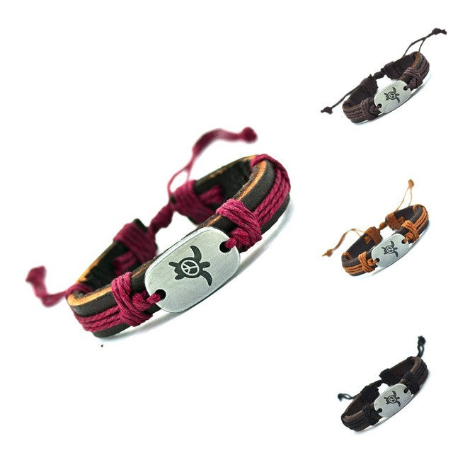 Peace Turtles Genuine Leather Charm Bracelet Cuff Braided Wrap Bracelet & Bangles Fashion For Women Men Gifts