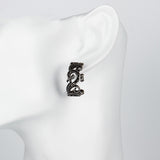 Personalized Women Brand Retro Flower Designer Anqitue Silver Ear Stud Earrings Black CZ