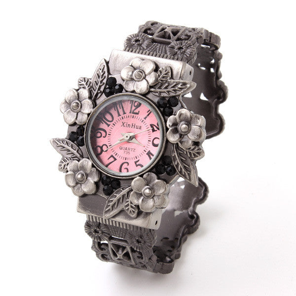 Fashion Wristwatch Flower Case Hollow Bracelet watch Vintage Watches Analog ladies quartz watches