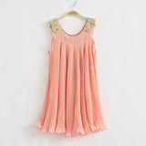Hot sale! Summer Girls Pleated Chiffon One-Piece Dress With Paillette Collar Children Colthes For Kids Baby