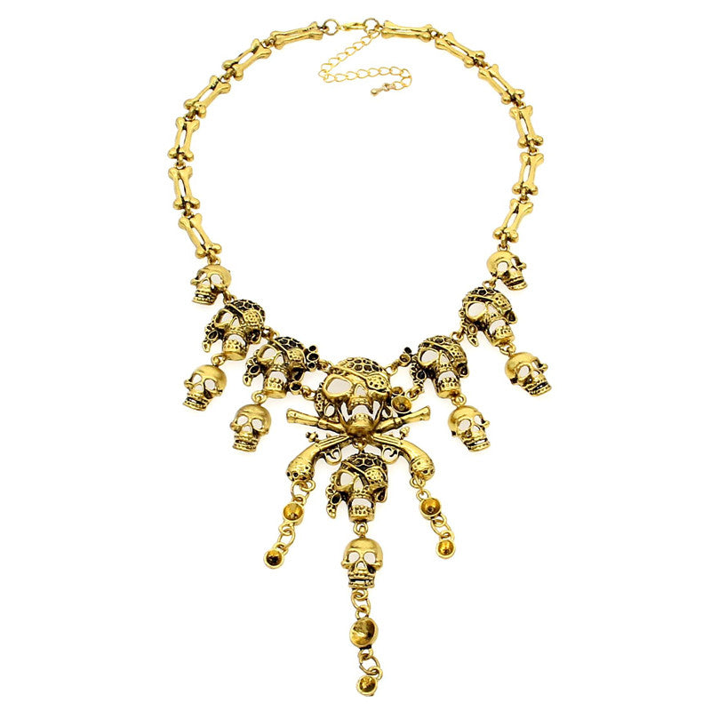 Fashion Pirates of the Caribbean Design Choker Jewelry Vintage Bones Chains Rhinestones Skulls Pendants Necklaces