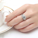 Platinum Plated Couple Flower Ring Bridal Set for Women with AAA Cubic Zircon Surround Jewelry 