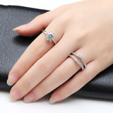 Platinum Plated Couple Flower Ring Bridal Set for Women with AAA Cubic Zircon Surround Jewelry 