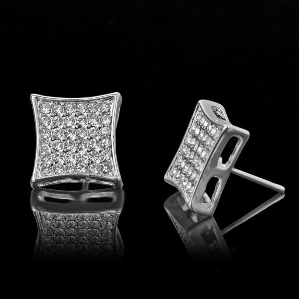 Popular Hip Hop Bling Crystal Stud Earring Brand Geometric Platinum Plated Stud Earrings