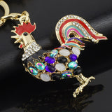 Pretty Chic Opals Cock Rooster Chicken Crystal HandBag Pendant Key ring Keychains Christmas Gift Jewelry