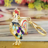 Pretty Chic Opals Cock Rooster Chicken Keychains Crystal Bag Pendant Key ring Key chains Christmas Gift Jewelry Llaveros 