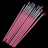 Professional 12Pcs UV Gel Pen Brush Nail Art Acrylic Brush Pen Dotting Draw Paint Tool Set Pink Nail Art Brush