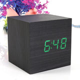 Cube LED Alarm Clock Temperature Sounds Control display electronic desktop Digital Wooden table clocks